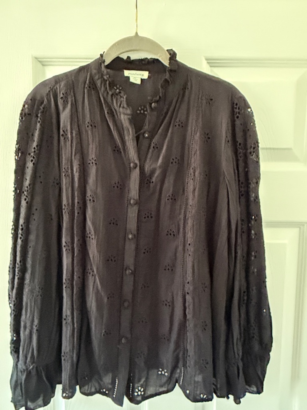 Sundance Button-Front Eyelet Blouse in Black Size PL NWOT